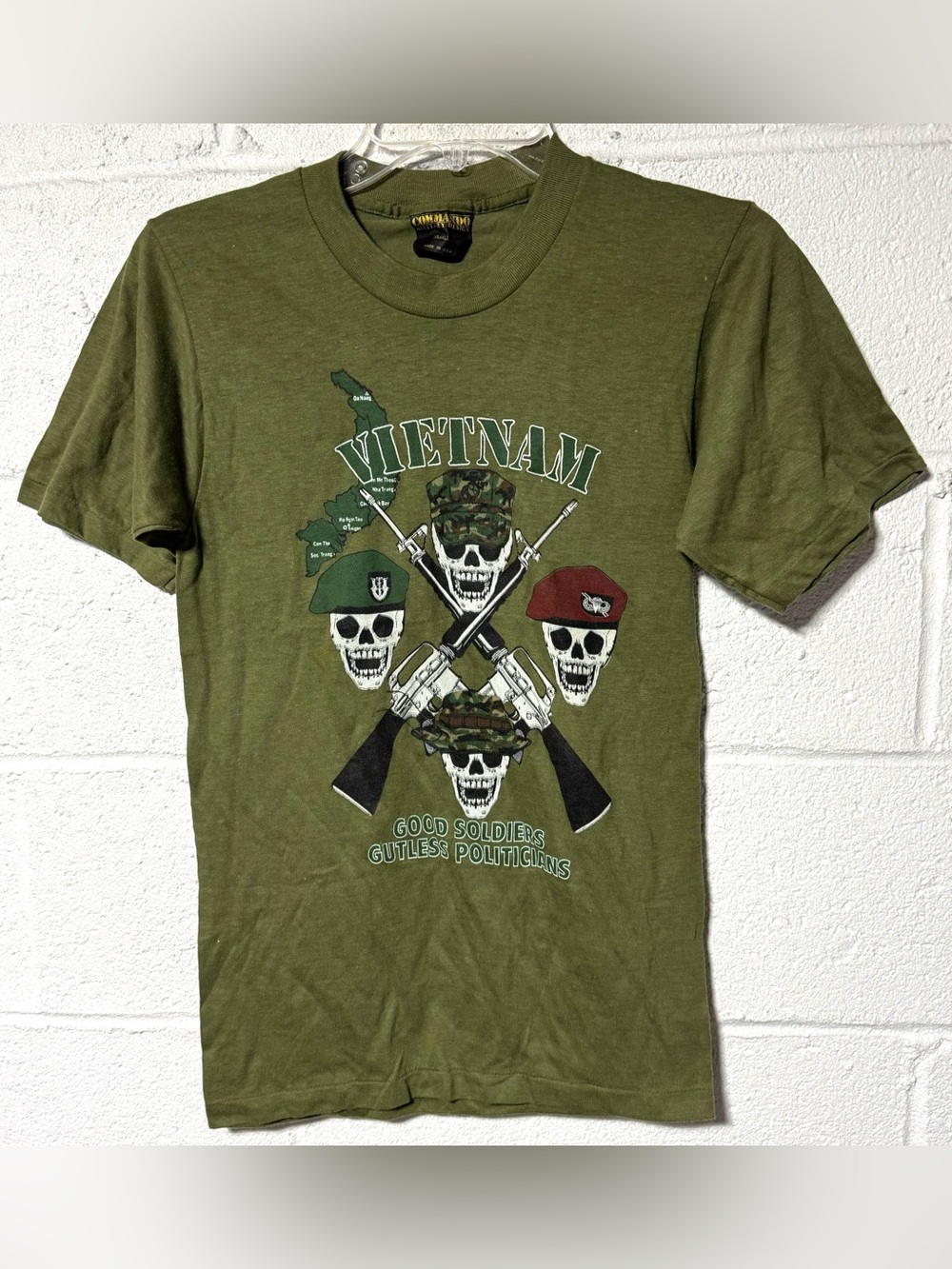 Vtg Vietnam Good Soldiers Gutless Politicians Skull T Shirt S USA Military 80s